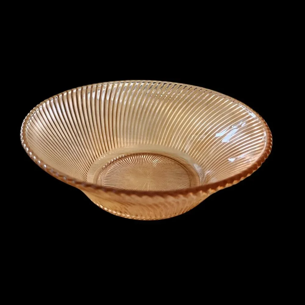 Vintage Anchor Hocking Peach Lustre Swirl Ribbed Glass Serving Bowl 9